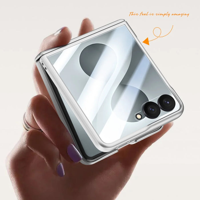 For Samsung Galaxy Z Flip8 Case Hard PC Hinge Protection Phone Cover with Rear Small Screen Protector - Silver - 2