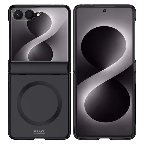 For Samsung Galaxy Z Flip8 Magnetic Case Hard PC Phone Cover with Rear Small Screen Protector - Black - 1