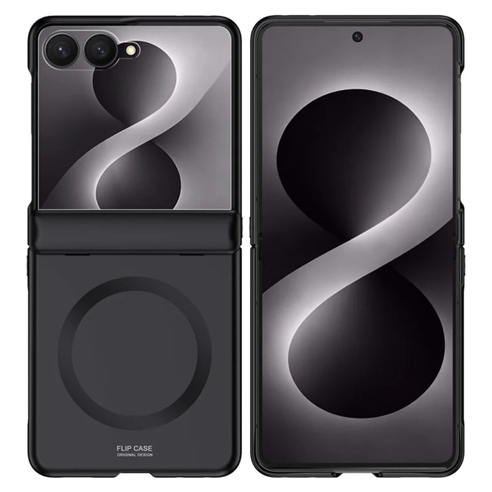 For Samsung Galaxy Z Flip8 Magnetic Case Hard PC Phone Cover with Rear Small Screen Protector - Black - 1