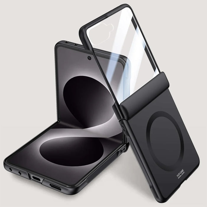 For Samsung Galaxy Z Flip8 Magnetic Case Hard PC Phone Cover with Rear Small Screen Protector - Black - 2