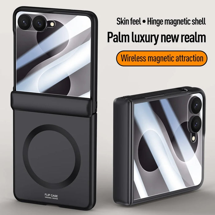 For Samsung Galaxy Z Flip8 Magnetic Case Hard PC Phone Cover with Rear Small Screen Protector - Black - 3