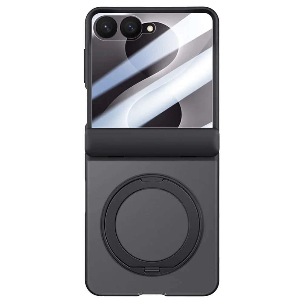 For Samsung Galaxy Z Flip8 Case Magnetic Kickstand PC + TPU Matte Phone Cover with Tempered Glass Screen Protector - Black - 1