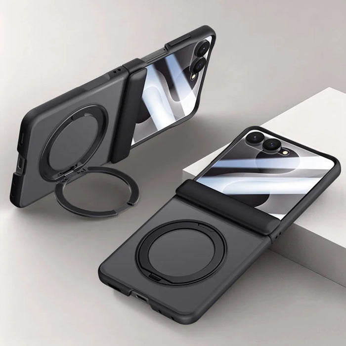 For Samsung Galaxy Z Flip8 Case Magnetic Kickstand PC + TPU Matte Phone Cover with Tempered Glass Screen Protector - Black - 2