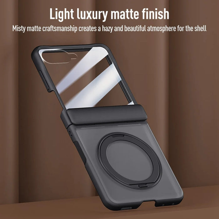 For Samsung Galaxy Z Flip8 Case Magnetic Kickstand PC + TPU Matte Phone Cover with Tempered Glass Screen Protector - Black - 4