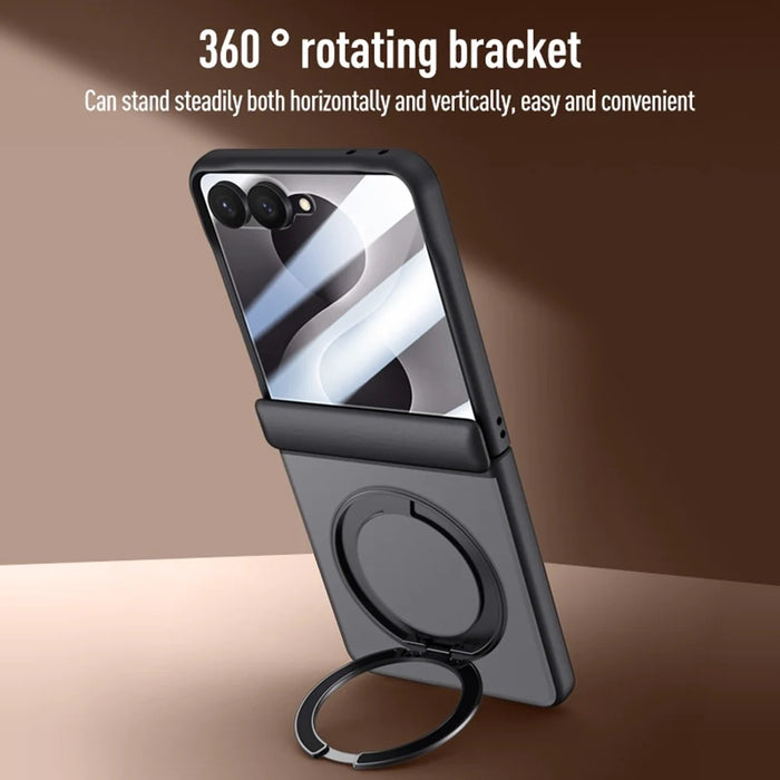 For Samsung Galaxy Z Flip8 Case Magnetic Kickstand PC + TPU Matte Phone Cover with Tempered Glass Screen Protector - Black - 5