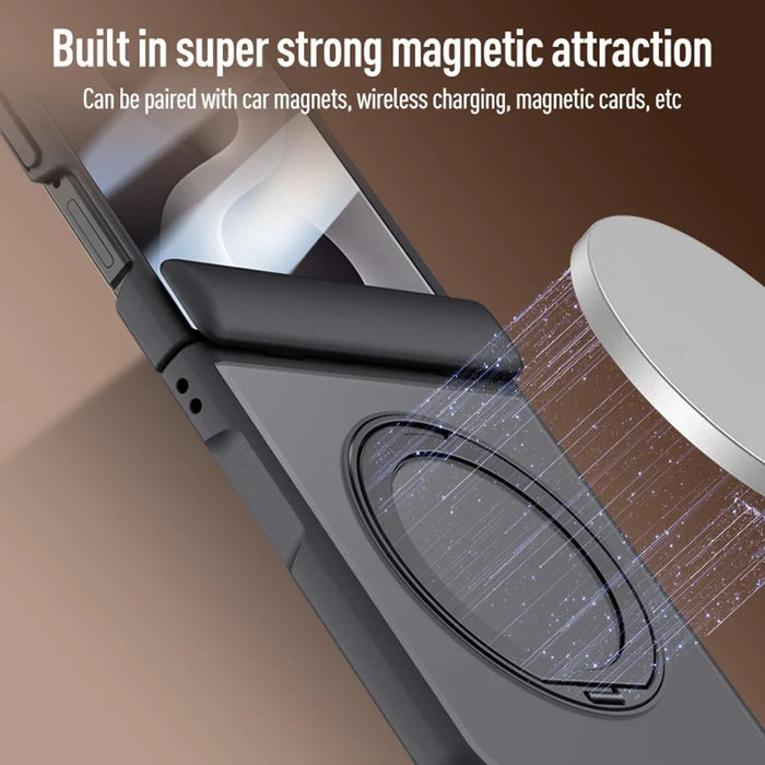 For Samsung Galaxy Z Flip8 Case Magnetic Kickstand PC + TPU Matte Phone Cover with Tempered Glass Screen Protector - Black - 6