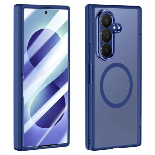 For Samsung Galaxy Z Fold8 Ultra Magnetic Case PC + TPU Matte Phone Cover with Tempered Glass Screen Protector - Blue - 1