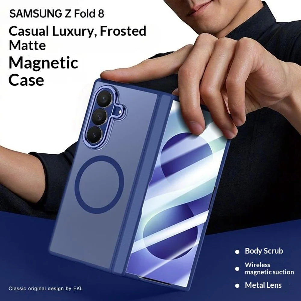 For Samsung Galaxy Z Fold8 Ultra Magnetic Case PC + TPU Matte Phone Cover with Tempered Glass Screen Protector - Blue - 2