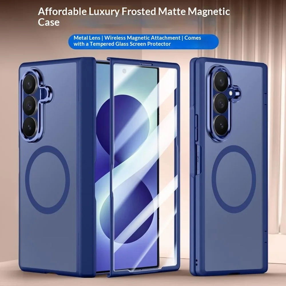 For Samsung Galaxy Z Fold8 Ultra Magnetic Case PC + TPU Matte Phone Cover with Tempered Glass Screen Protector - Blue - 3