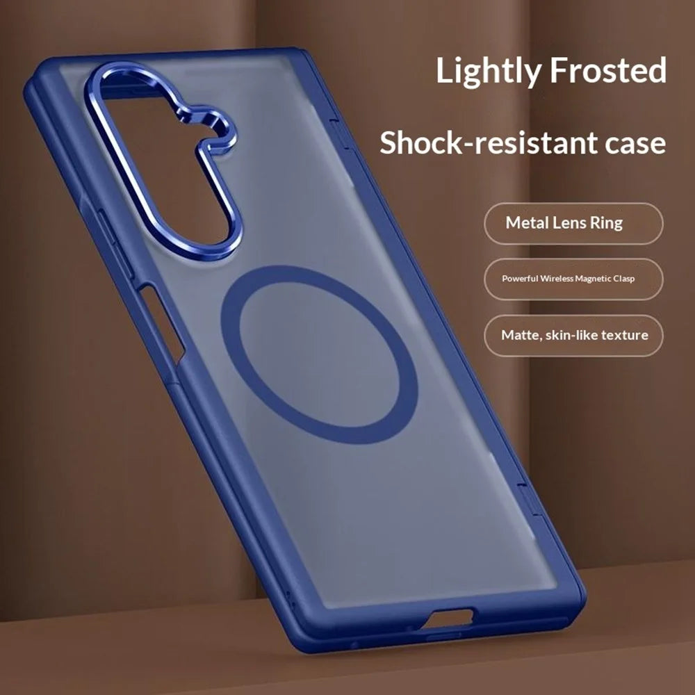 For Samsung Galaxy Z Fold8 Ultra Magnetic Case PC + TPU Matte Phone Cover with Tempered Glass Screen Protector - Blue - 4
