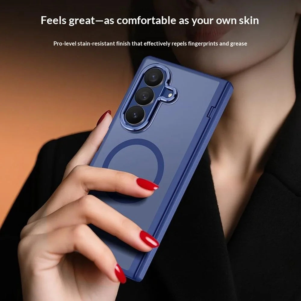 For Samsung Galaxy Z Fold8 Ultra Magnetic Case PC + TPU Matte Phone Cover with Tempered Glass Screen Protector - Blue - 5