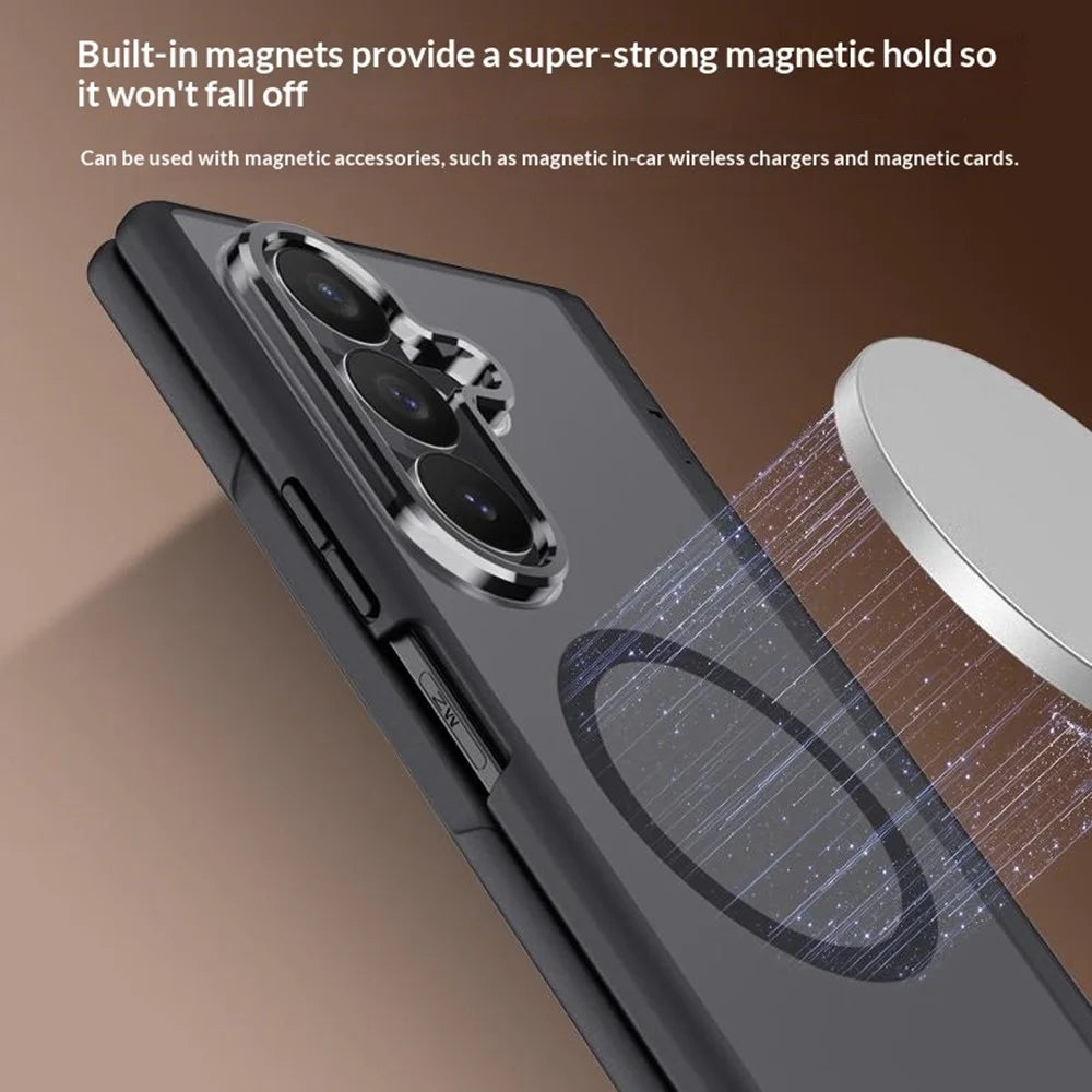 For Samsung Galaxy Z Fold8 Ultra Magnetic Case PC + TPU Matte Phone Cover with Tempered Glass Screen Protector - Blue - 6