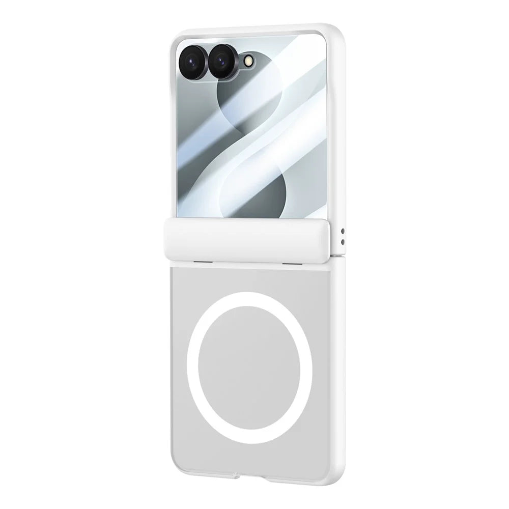 For Samsung Galaxy Z Flip8 Magnetic Case PC + TPU Matte Phone Cover with Tempered Glass Screen Protector - White - 1