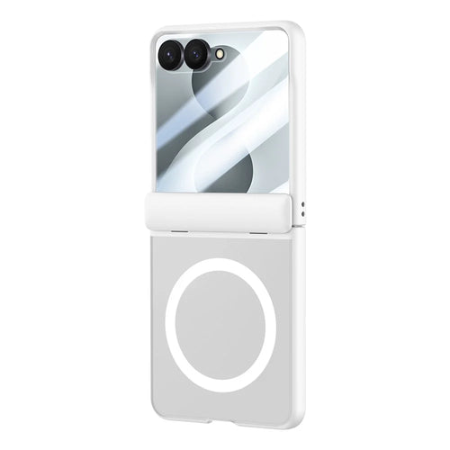 For Samsung Galaxy Z Flip8 Magnetic Case PC + TPU Matte Phone Cover with Tempered Glass Screen Protector - White - 1