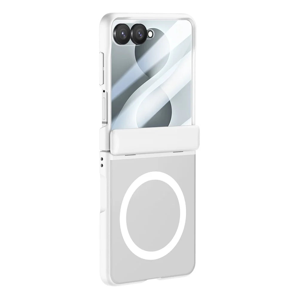 For Samsung Galaxy Z Flip8 Magnetic Case PC + TPU Matte Phone Cover with Tempered Glass Screen Protector - White - 4