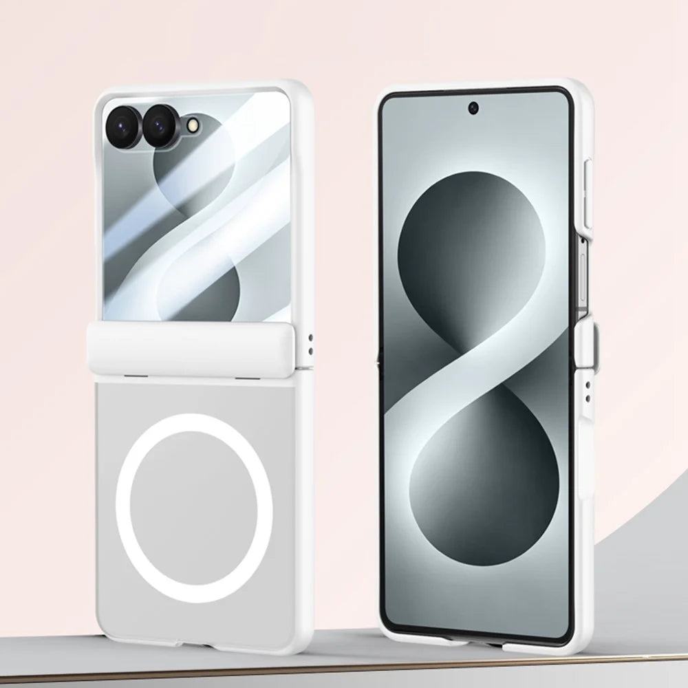 For Samsung Galaxy Z Flip8 Magnetic Case PC + TPU Matte Phone Cover with Tempered Glass Screen Protector - White - 6