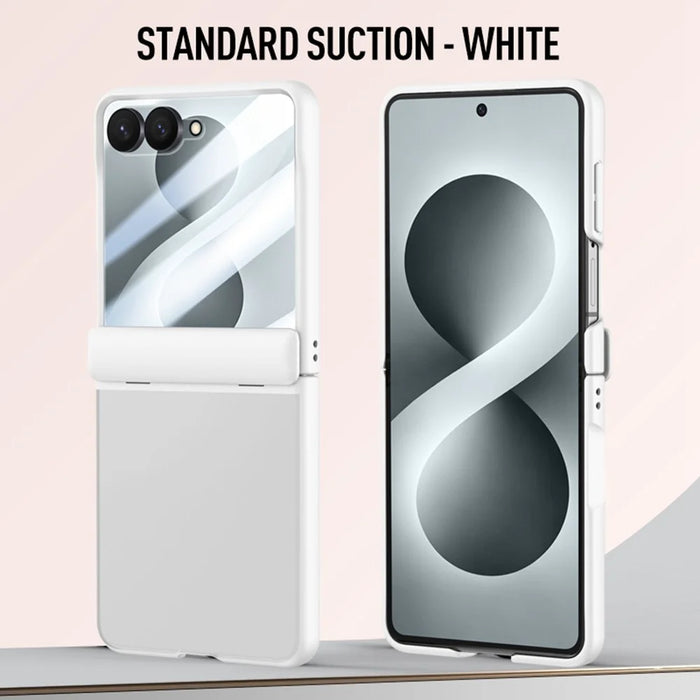 For Samsung Galaxy Z Flip8 Case PC + TPU Matte Phone Cover with Tempered Glass Screen Protector - White - 3