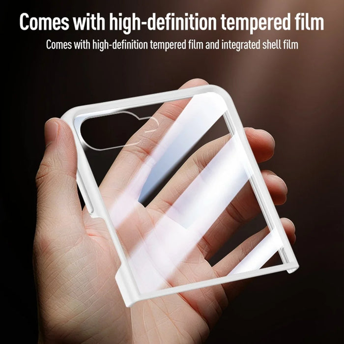 For Samsung Galaxy Z Flip8 Case PC + TPU Matte Phone Cover with Tempered Glass Screen Protector - White - 4