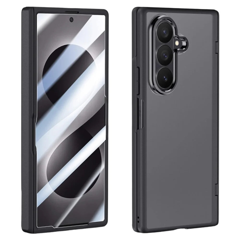 For Samsung Galaxy Z Fold8 Ultra Case PC + TPU Matte Phone Cover with Tempered Glass Screen Protector - Black - 1