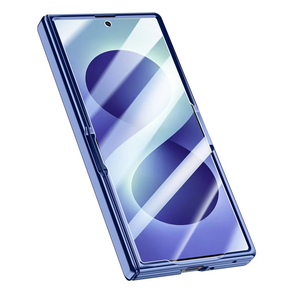 For Samsung Galaxy Z Fold8 Ultra Case PC + Acrylic Phone Cover with HD Tempered Glass Film, Lens Kickstand - Blue - 3