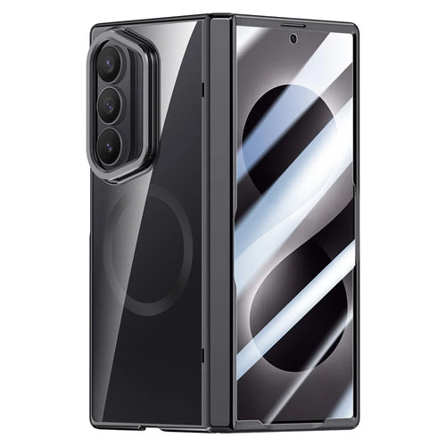 For Samsung Galaxy Z Fold8 Ultra Magnetic Case PC + Acrylic Phone Cover with HD Tempered Glass Film, Lens Kickstand - Black - 1