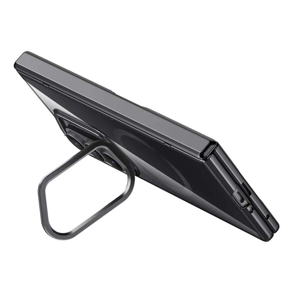 For Samsung Galaxy Z Fold8 Ultra Magnetic Case PC + Acrylic Phone Cover with HD Tempered Glass Film, Lens Kickstand - Black - 2