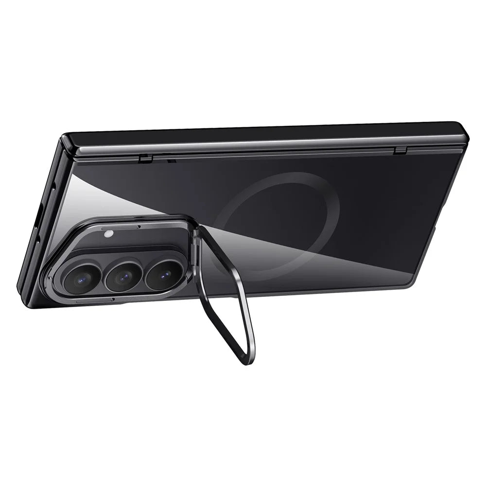 For Samsung Galaxy Z Fold8 Ultra Magnetic Case PC + Acrylic Phone Cover with HD Tempered Glass Film, Lens Kickstand - Black - 3