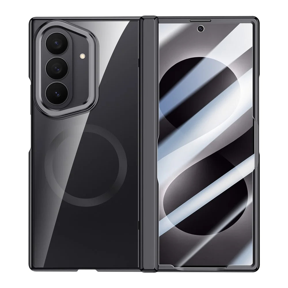 For Samsung Galaxy Z Fold8 Ultra Magnetic Case PC + Acrylic Phone Cover with HD Tempered Glass Film, Lens Kickstand - Black - 4