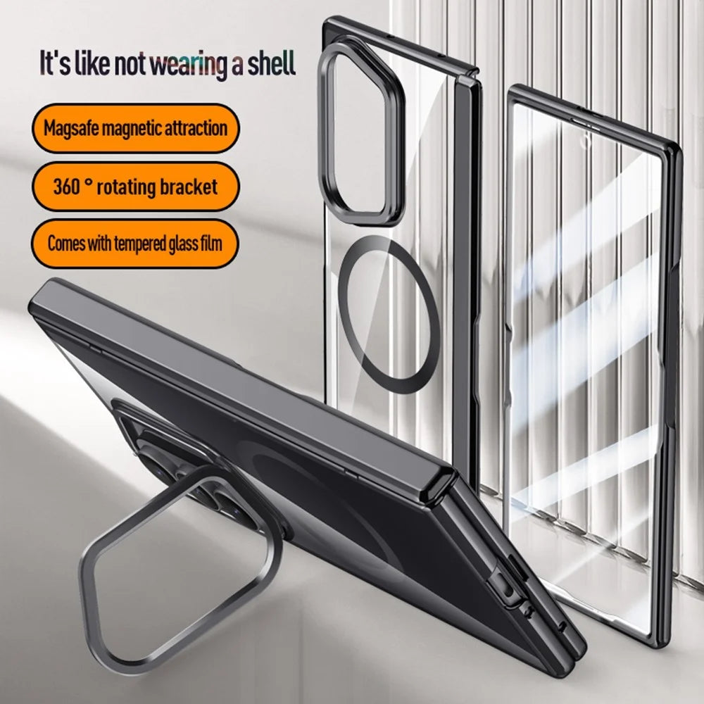 For Samsung Galaxy Z Fold8 Ultra Magnetic Case PC + Acrylic Phone Cover with HD Tempered Glass Film, Lens Kickstand - Black - 7