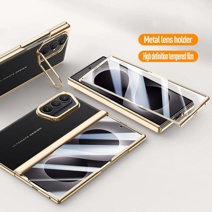 For Samsung Galaxy Z Fold8 Ultra Case with Tempered Glass Screen Protector Lens Kickstand Electroplated Phone Cover - Black - 6