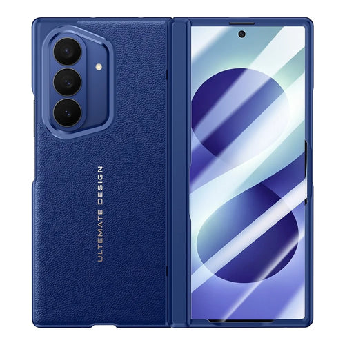 For Samsung Galaxy Z Fold8 Ultra Case Leather + PC Phone Cover with HD Tempered Glass Film, Lens Kickstand - Blue - 1