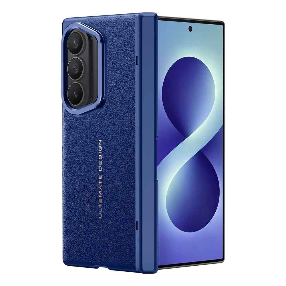 For Samsung Galaxy Z Fold8 Ultra Case Leather + PC Phone Cover with HD Tempered Glass Film, Lens Kickstand - Blue - 2