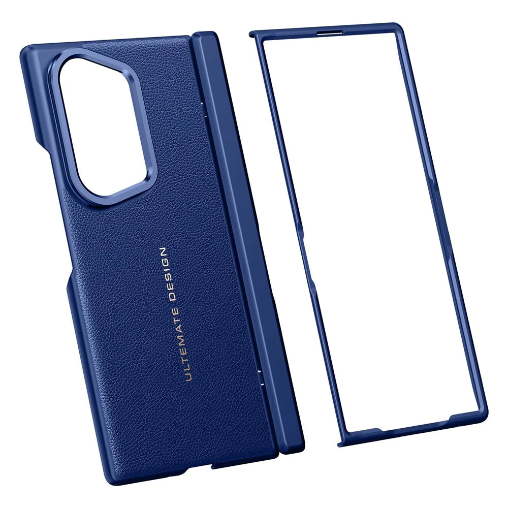 For Samsung Galaxy Z Fold8 Ultra Case Leather + PC Phone Cover with HD Tempered Glass Film, Lens Kickstand - Blue - 4