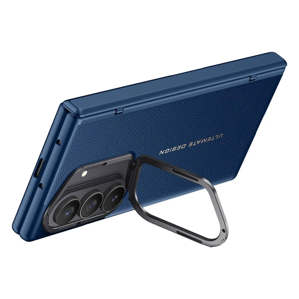 For Samsung Galaxy Z Fold8 Ultra Case Leather + PC Phone Cover with HD Tempered Glass Film, Lens Kickstand - Blue - 5