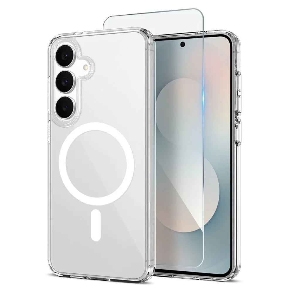 NORTHJO For Samsung Galaxy S25 FE Magnetic Case PC + TPU Phone Cover Set with Tempered Glass Film (Support Fingerprint Unlock) - Transparent - 1