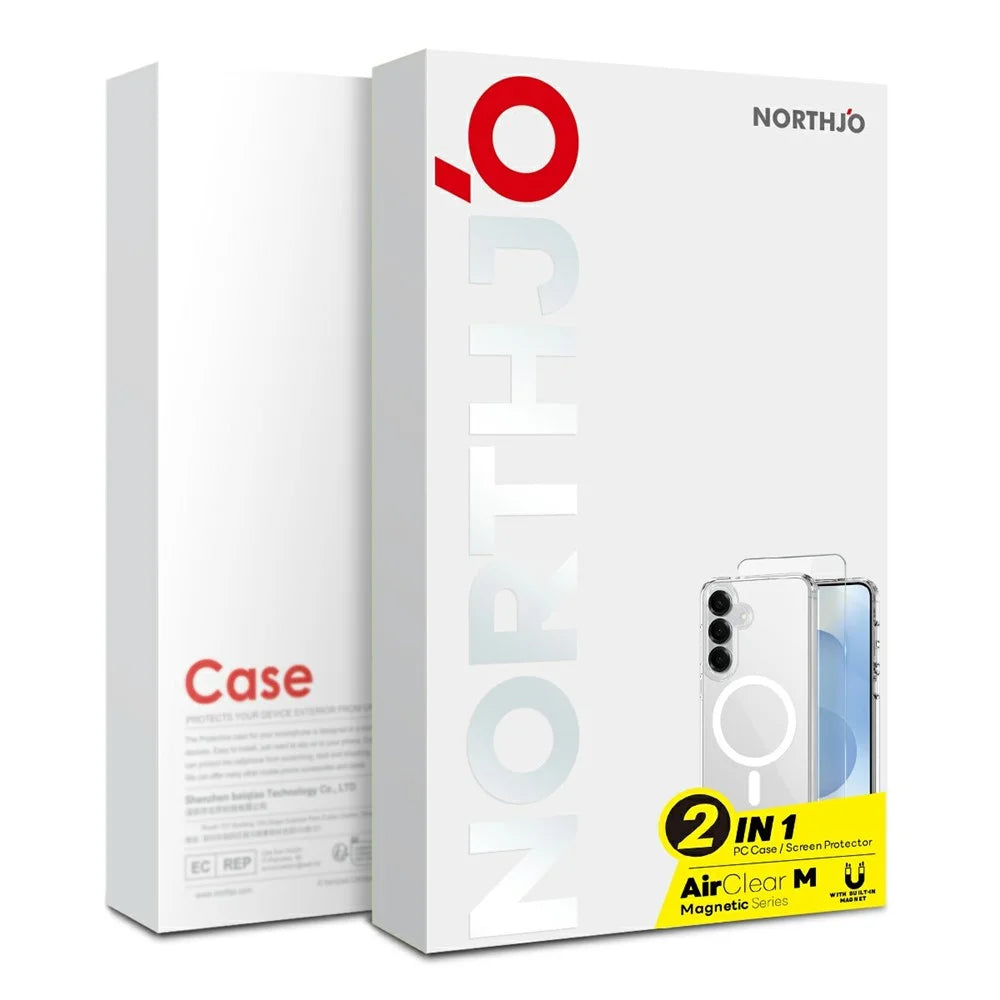 NORTHJO For Samsung Galaxy S25 FE Magnetic Case PC + TPU Phone Cover Set with Tempered Glass Film (Support Fingerprint Unlock) - Transparent - 4