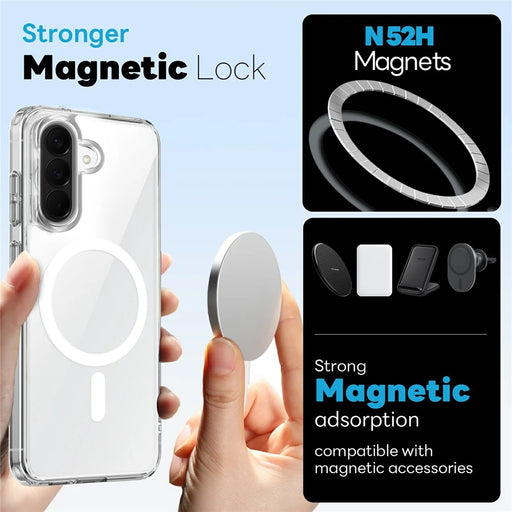NORTHJO For Samsung Galaxy S26 FE Magnetic Case PC + TPU Phone Cover Set with Tempered Glass Film (Support Fingerprint Unlock) - Transparent - 2