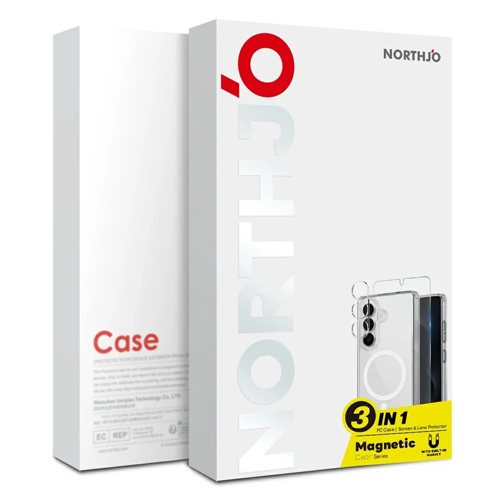 NORTHJO for Samsung Galaxy S25 FE Magnetic Case PC + TPU Phone Cover Set with Front Screen Protector + Lens Film - 5