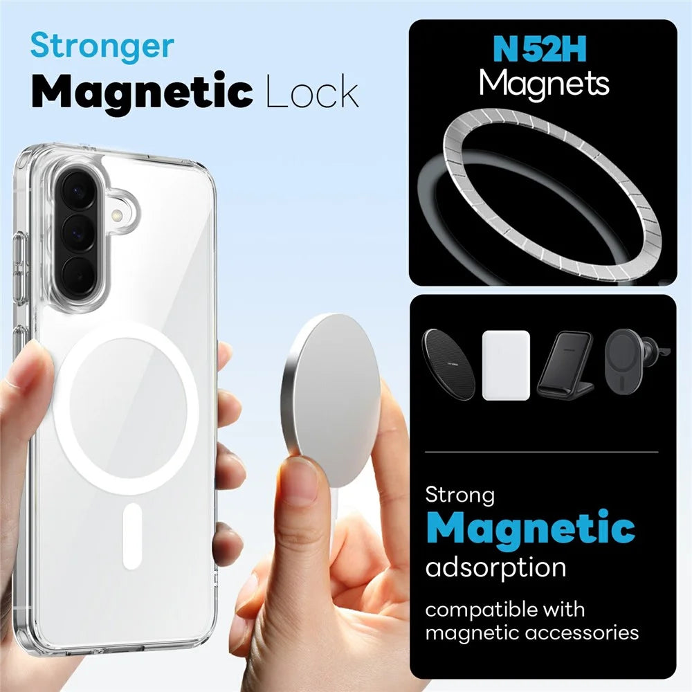 NORTHJO 5 in 1 Set for Samsung	Galaxy S26 FE Magnetic Case PC + TPU Phone Cover with 2 Front Screen Protector + 2 Lens Film - Transparent - 2