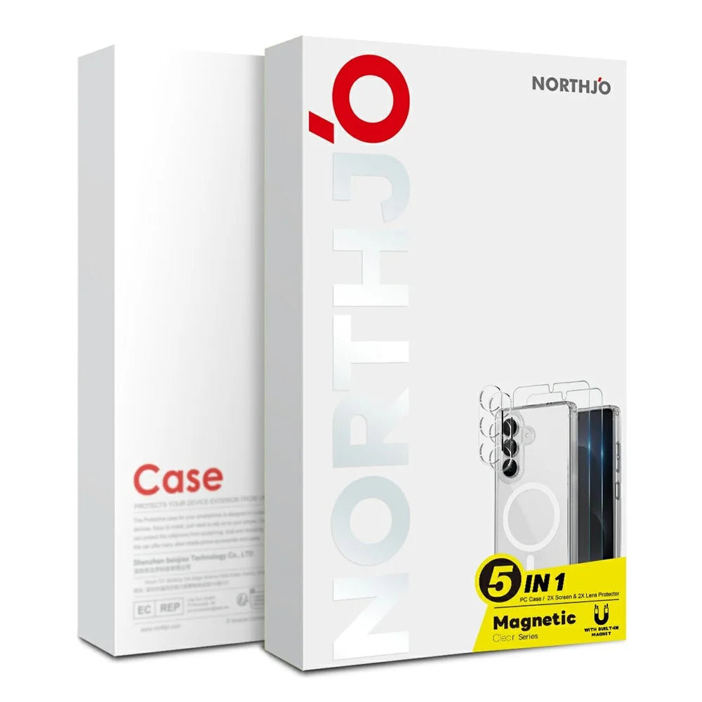 NORTHJO 5 in 1 Set for Samsung	Galaxy S26 FE Magnetic Case PC + TPU Phone Cover with 2 Front Screen Protector + 2 Lens Film - Transparent - 5