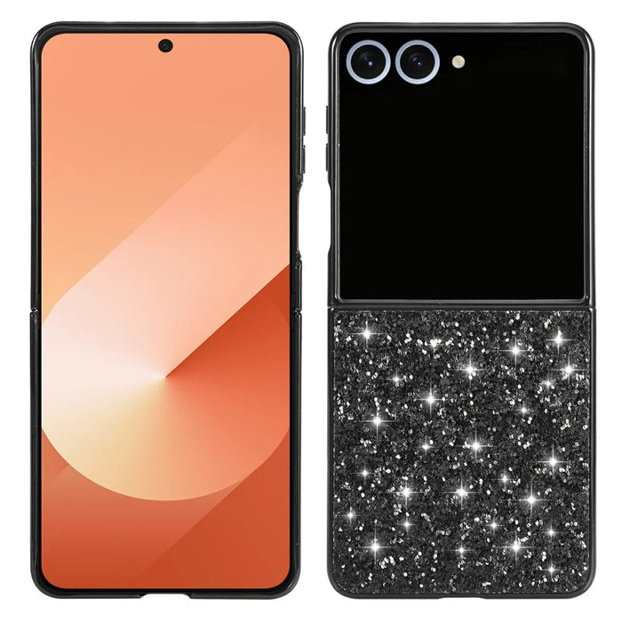 For Samsung Galaxy Z Flip8 Case Electroplating TPU + PC Sparkling Glitter Phone Back Cover - Black - 1