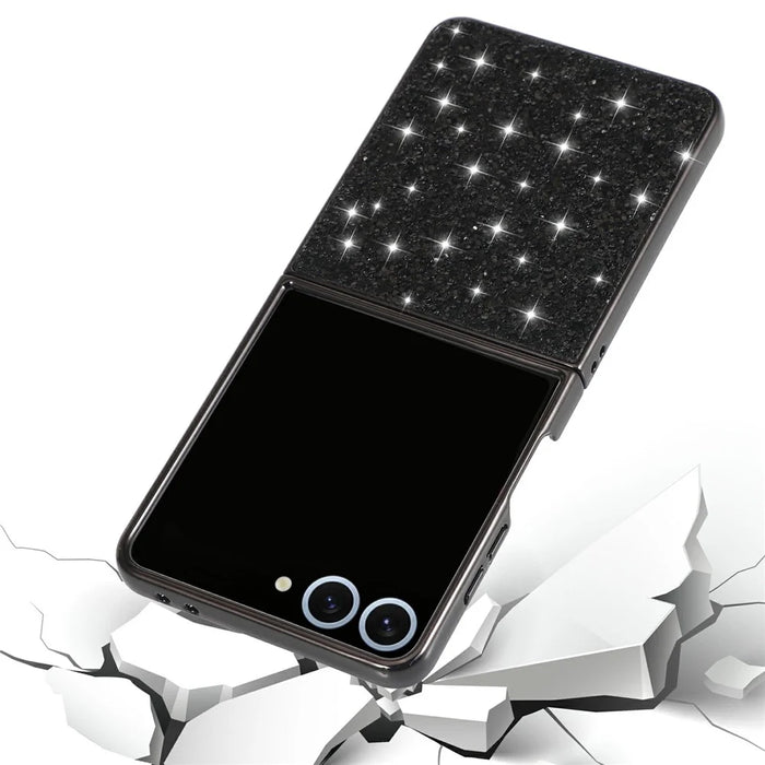 For Samsung Galaxy Z Flip8 Case Electroplating TPU + PC Sparkling Glitter Phone Back Cover - Black - 2