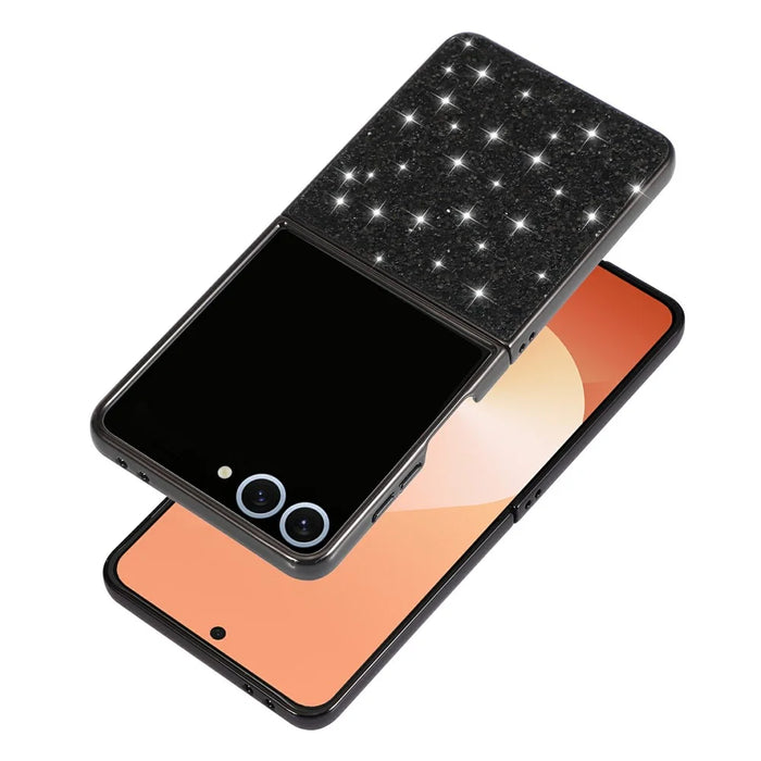 For Samsung Galaxy Z Flip8 Case Electroplating TPU + PC Sparkling Glitter Phone Back Cover - Black - 3