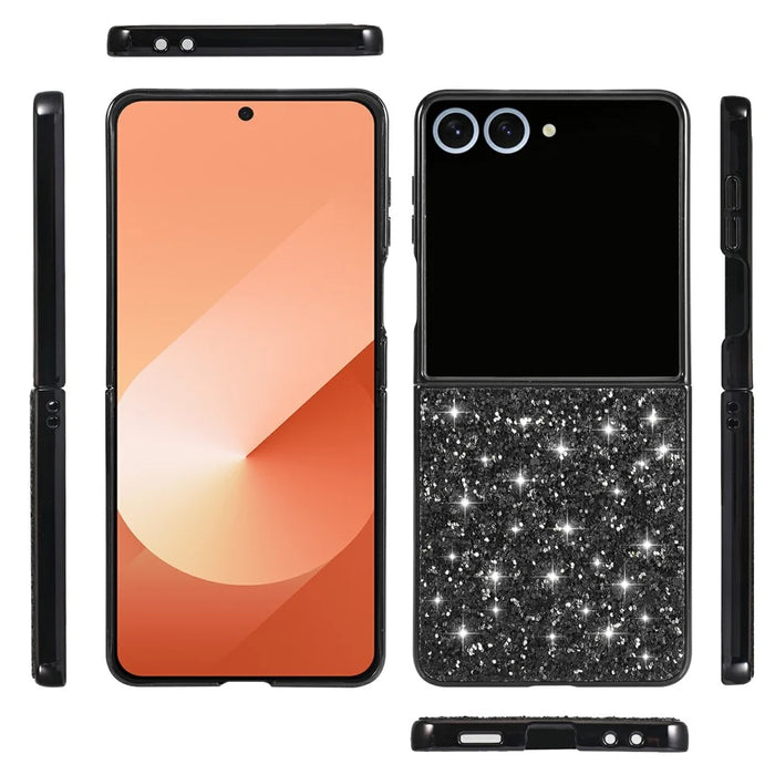 For Samsung Galaxy Z Flip8 Case Electroplating TPU + PC Sparkling Glitter Phone Back Cover - Black - 6