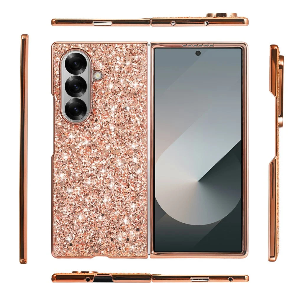 For Samsung Galaxy Z Fold8 Ultra Case Electroplating TPU + PC Sparkling Glitter Phone Back Cover - Rose Gold - 6