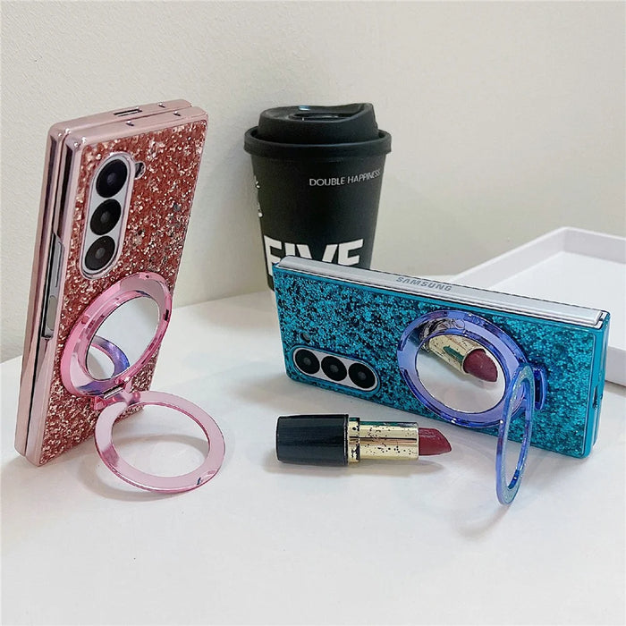 For Samsung Galaxy Z Fold8 Ultra Case Kickstand TPU+PC Phone Cover with Mirror - Blue - 2