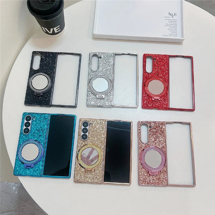 For Samsung Galaxy Z Fold8 Ultra Case Kickstand TPU+PC Phone Cover with Mirror - Blue - 7