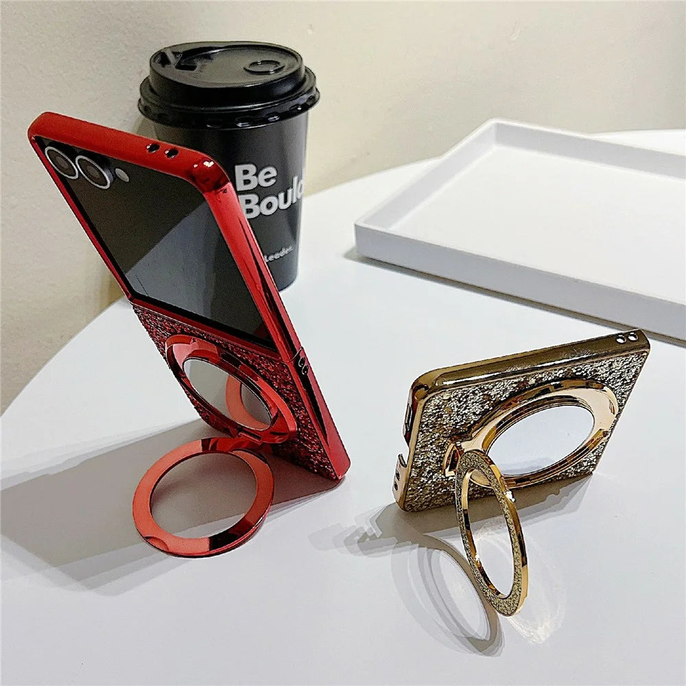 For Samsung Galaxy Z Flip8 Case Kickstand TPU+PC Phone Cover with Mirror - Red - 2