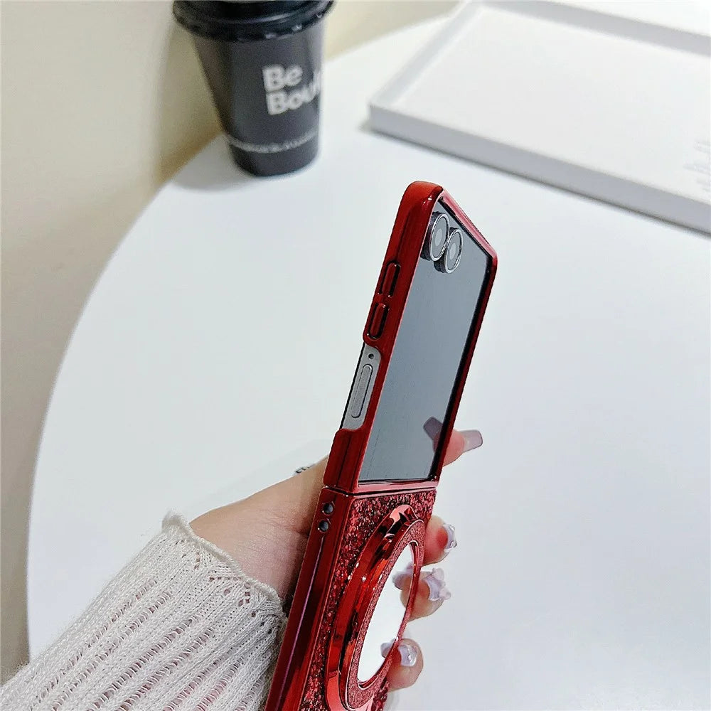 For Samsung Galaxy Z Flip8 Case Kickstand TPU+PC Phone Cover with Mirror - Red - 4