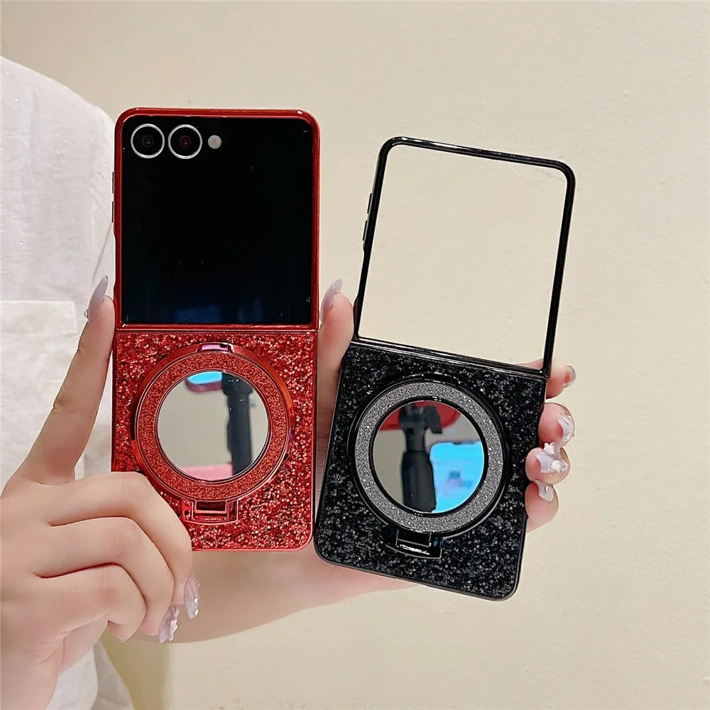 For Samsung Galaxy Z Flip8 Case Kickstand TPU+PC Phone Cover with Mirror - Red - 6